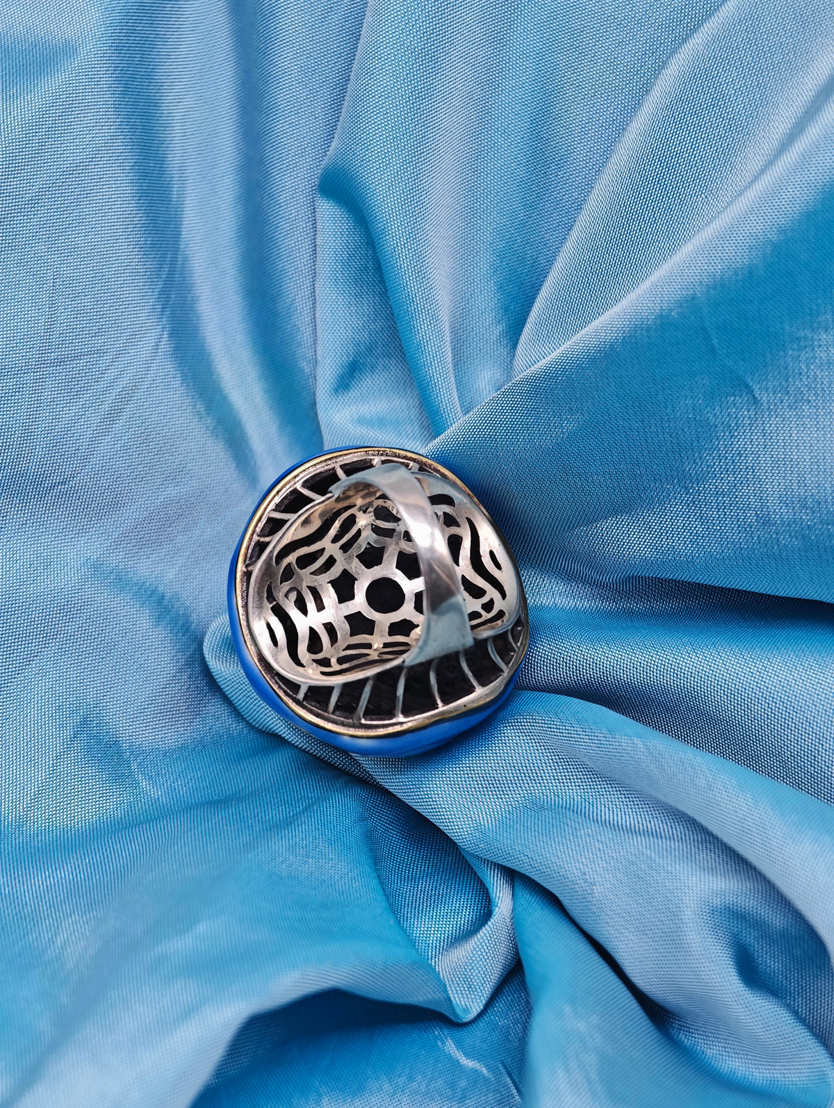 Anello cocktail argento 925 smalti turchese vintage opera d'arte italiana