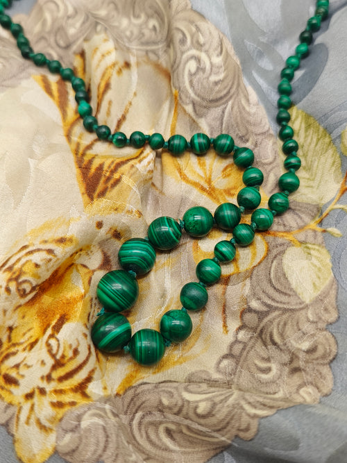 Collana a scalare malachite oro giallo 18 kt vintage donna elegante retro