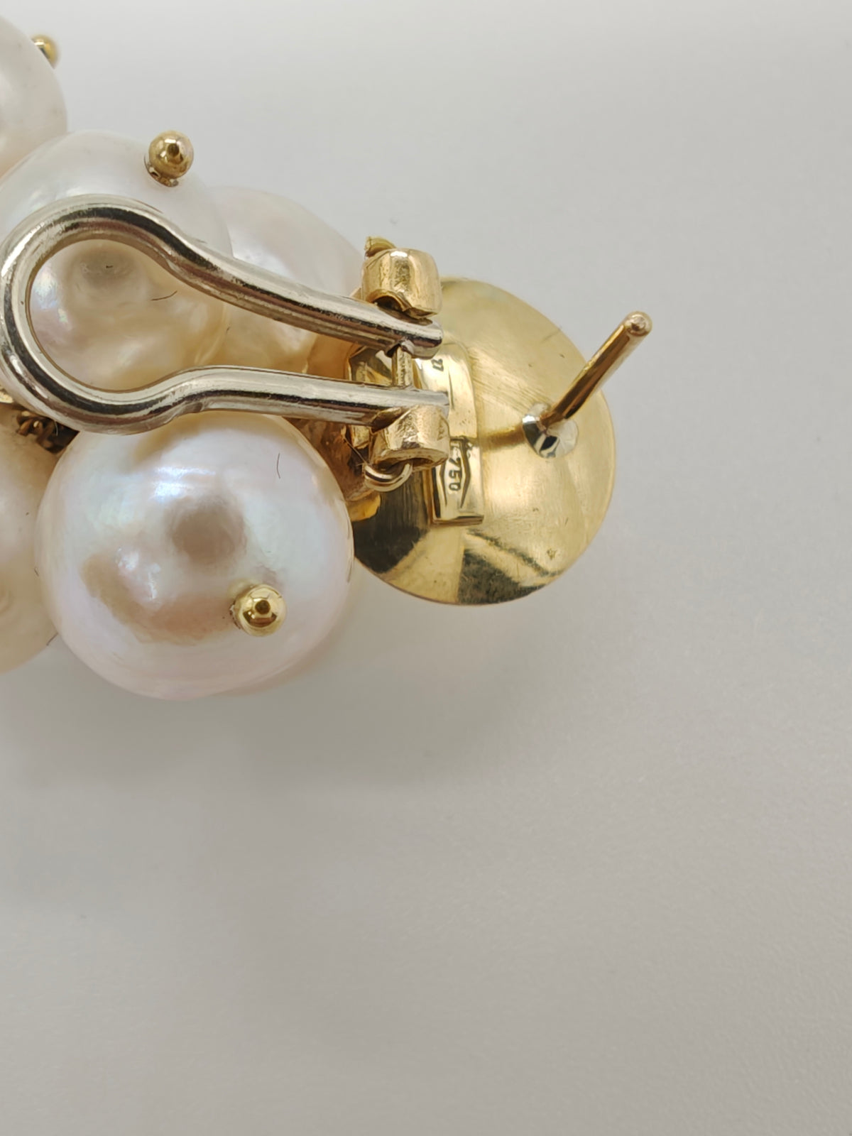 Orecchini perle Akoya oro giallo 18 KT grappolo d'uva vintage pendenti