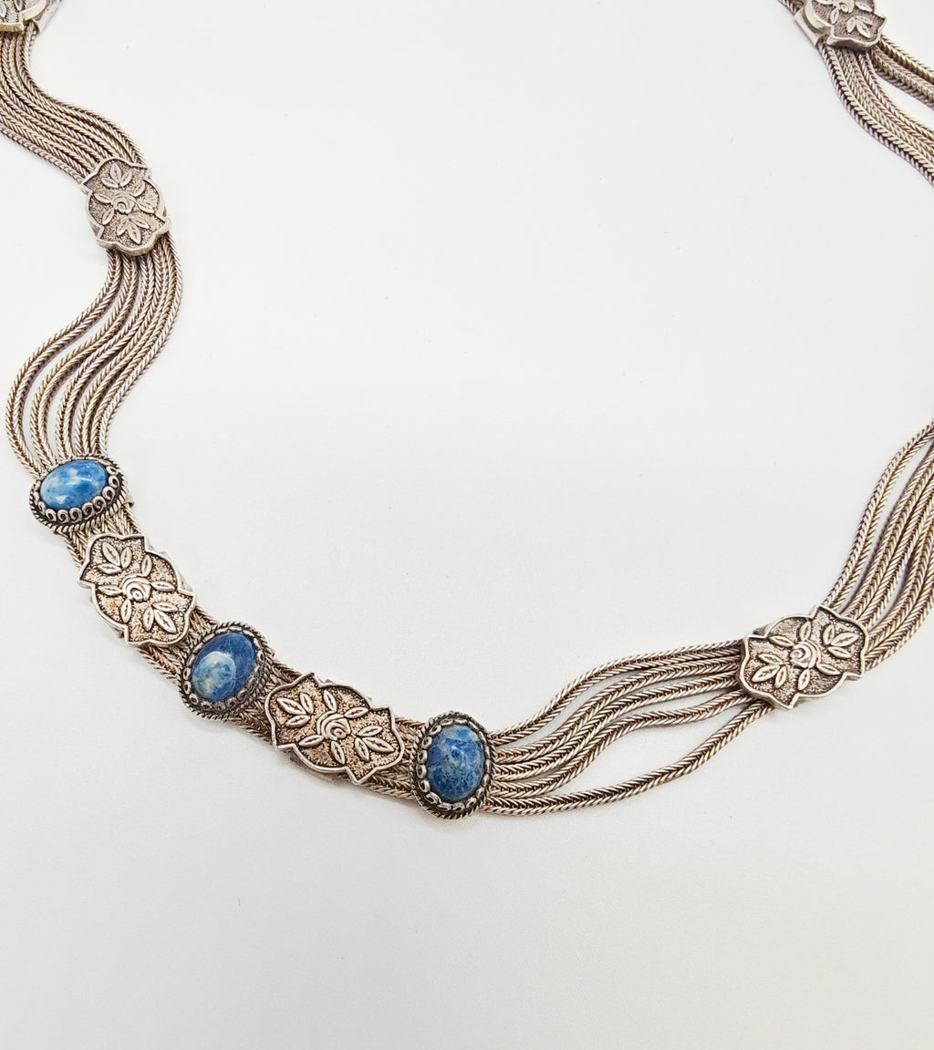 Collana turca in argento 925 e pietre naturali di sodalite