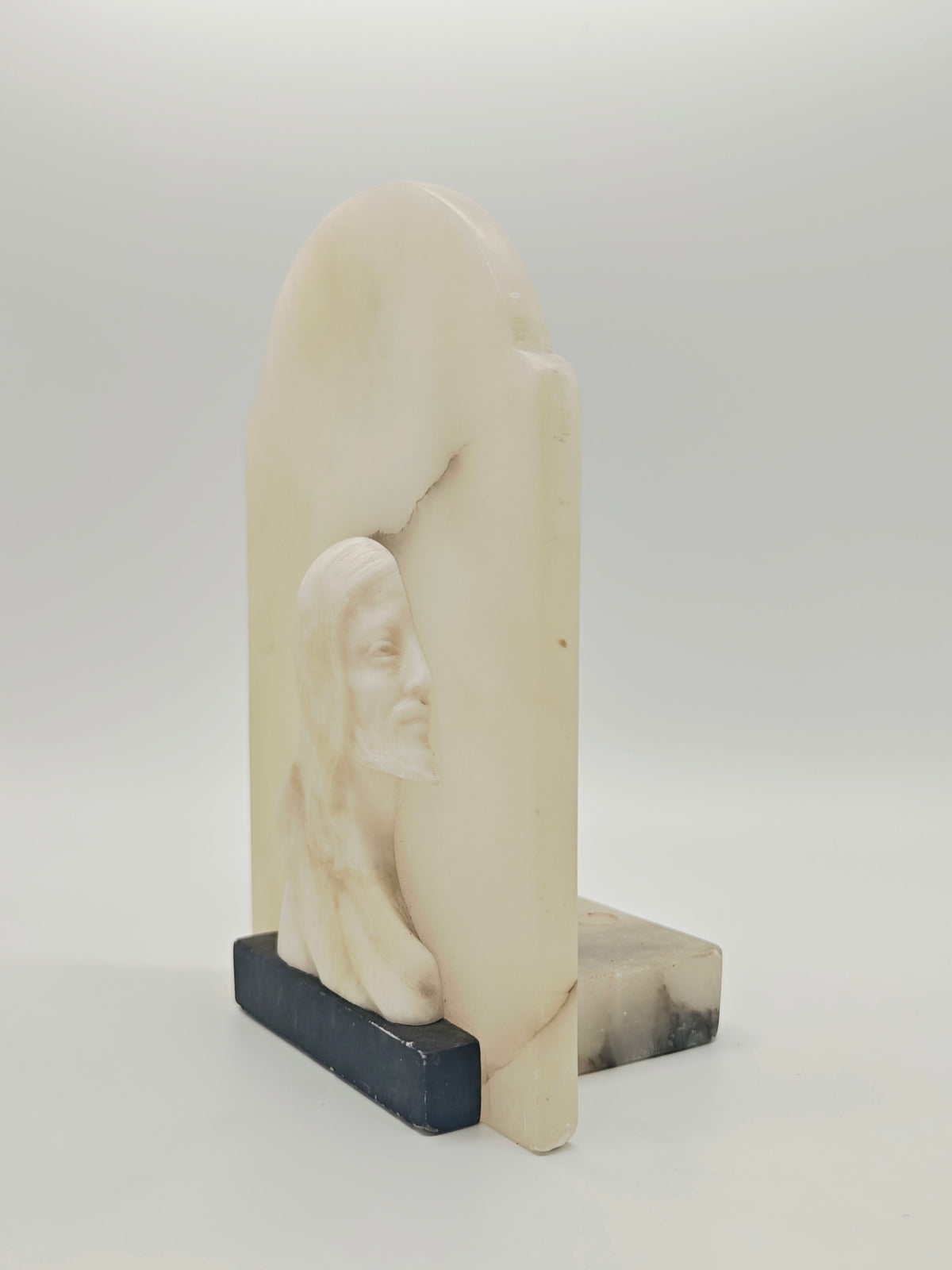 Lampada da tavolo con candela art decò incisione marmo albastro anni '30 Italia