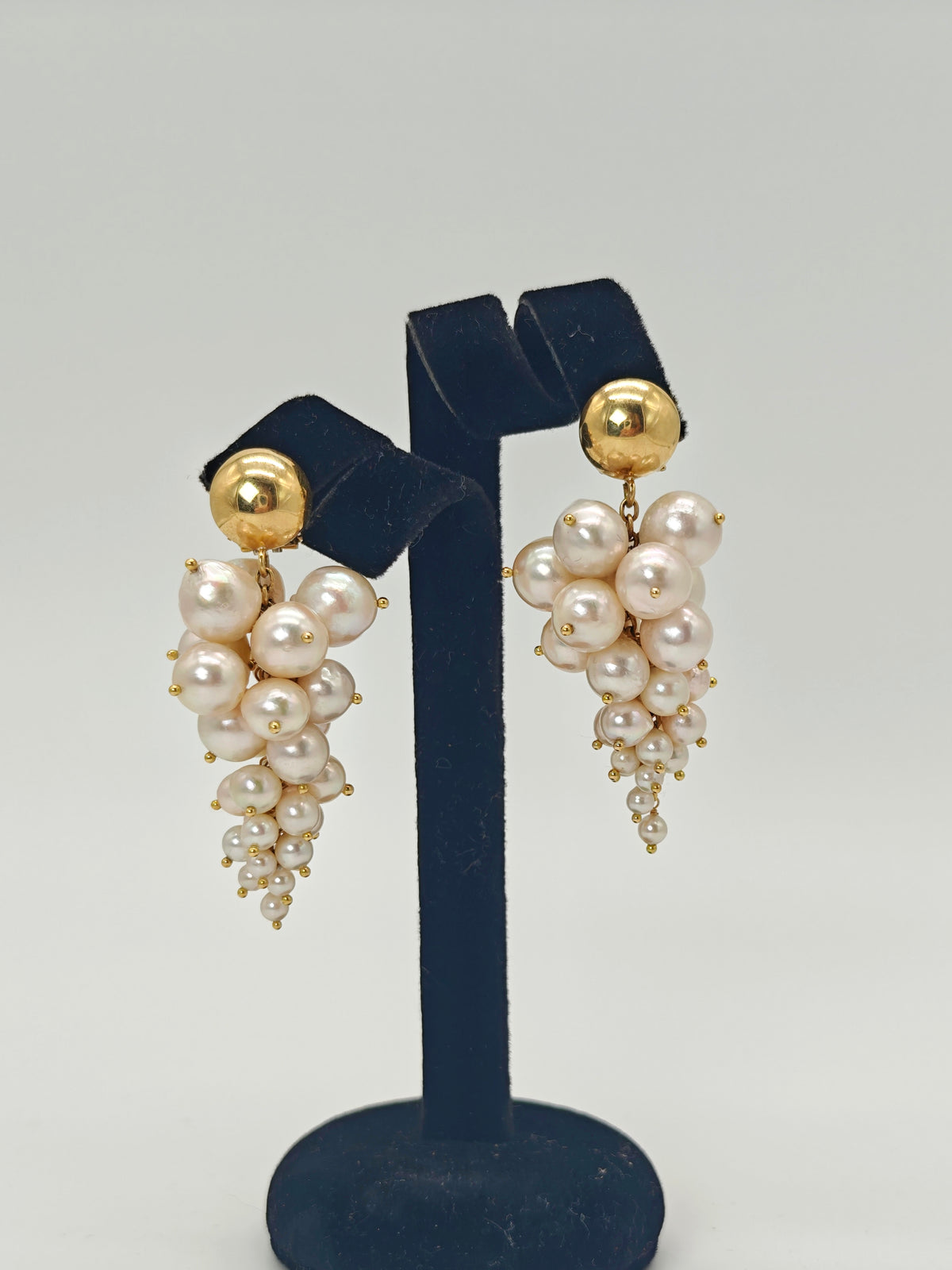 Orecchini perle Akoya oro giallo 18 KT grappolo d'uva vintage pendenti