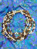 Collana perle Brown Gold, perle coltivate bianche, ambra, elementi ispirazione cinese vintage multi filo