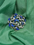 Spilla floreale smalti blu argento vintage Italia