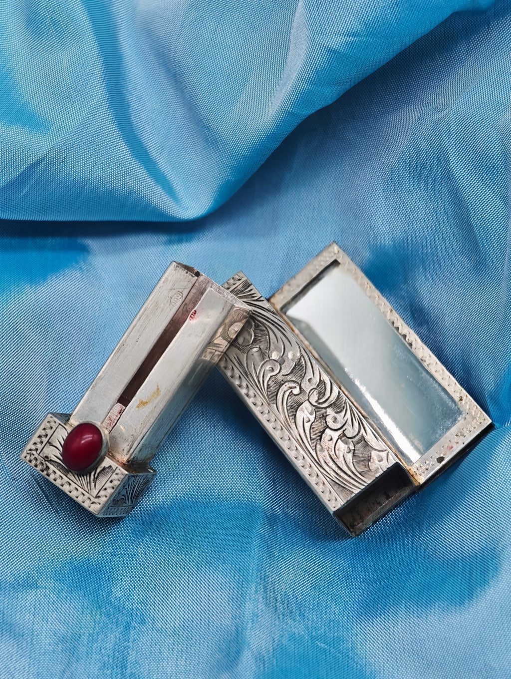 Porta rossetto vintage con specchio in argento 925 italiano