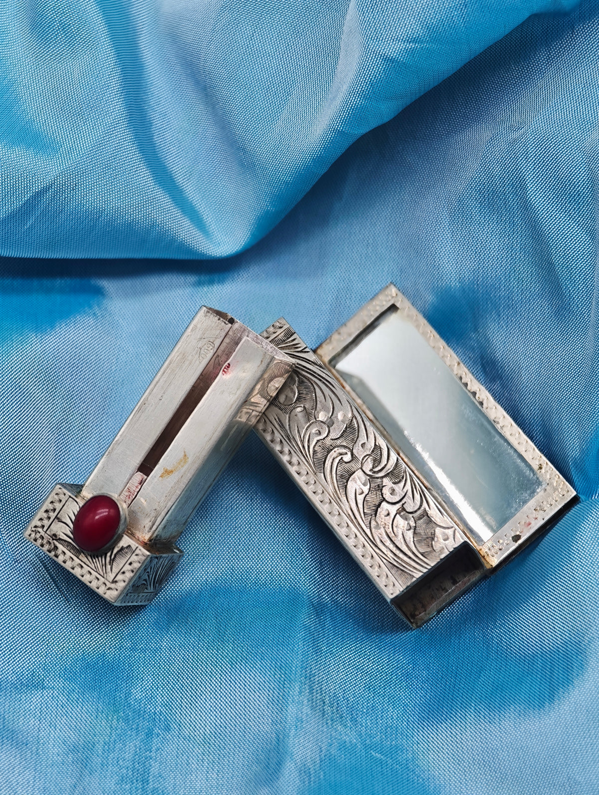 Porta rossetto vintage con specchio in argento 925 italiano