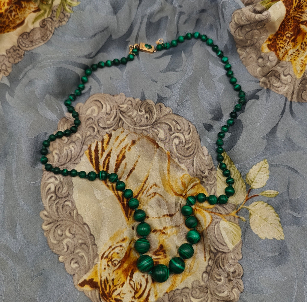 Collana a scalare malachite oro giallo 18 kt vintage donna elegante retro