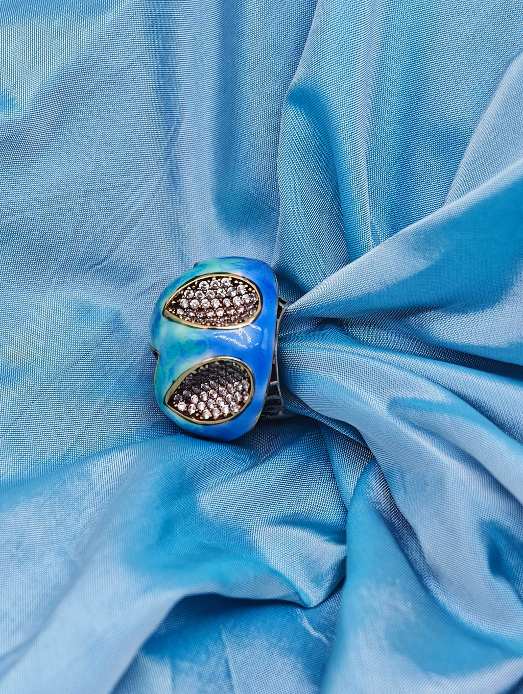 Anello cocktail argento 925 smalti turchese vintage opera d'arte italiana