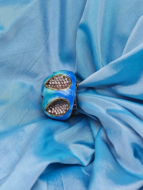 Anello cocktail argento 925 smalti turchese vintage opera d'arte italiana