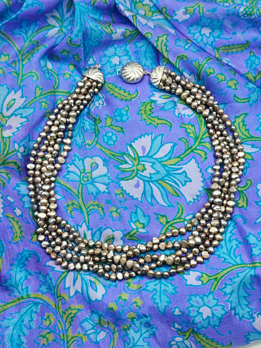 Collana torchon grigie vintage multi filo argento 925