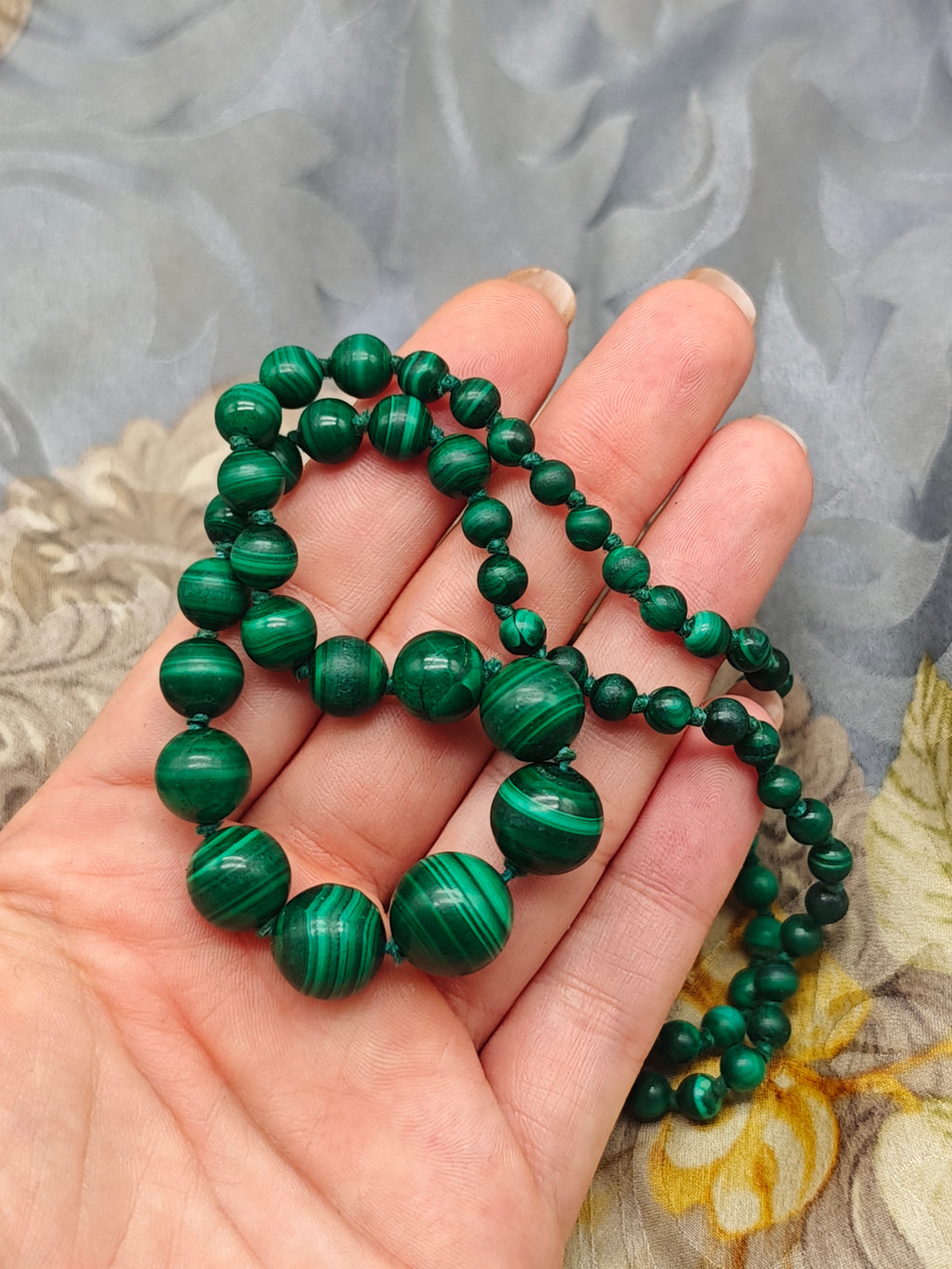 Collana a scalare malachite oro giallo 18 kt vintage donna elegante retro