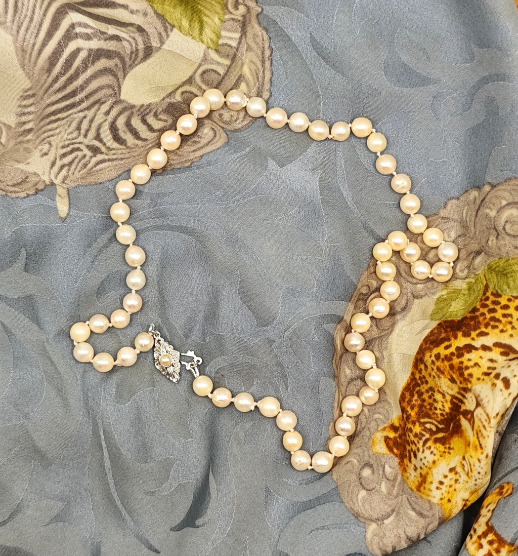 Collana perle Akoya vintage argento 800 art decò