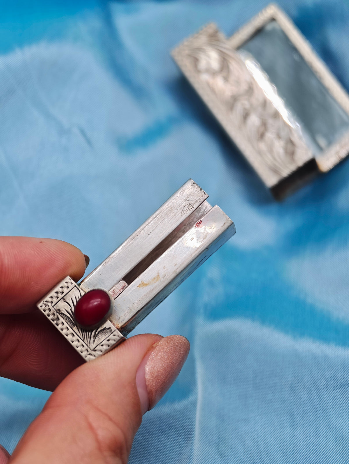 Porta rossetto vintage con specchio in argento 925 italiano