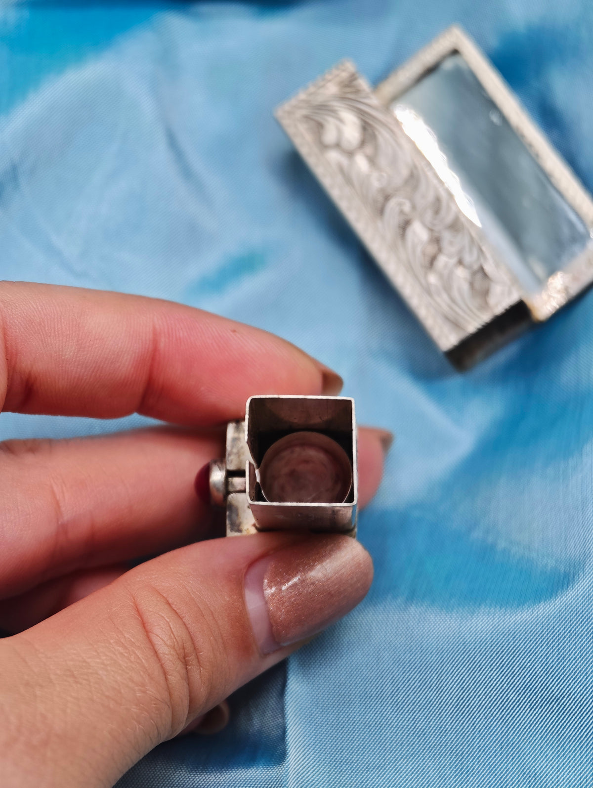 Porta rossetto vintage con specchio in argento 925 italiano