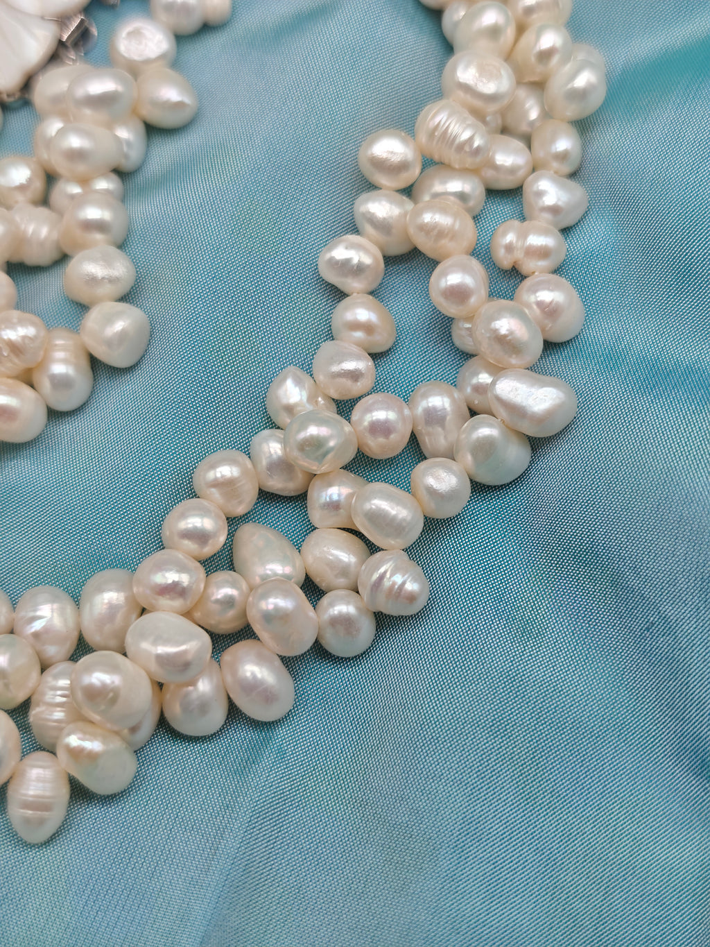 Parure vintage perle coltivate acqua dolce collana e bracciale fiore madreperla acciaio