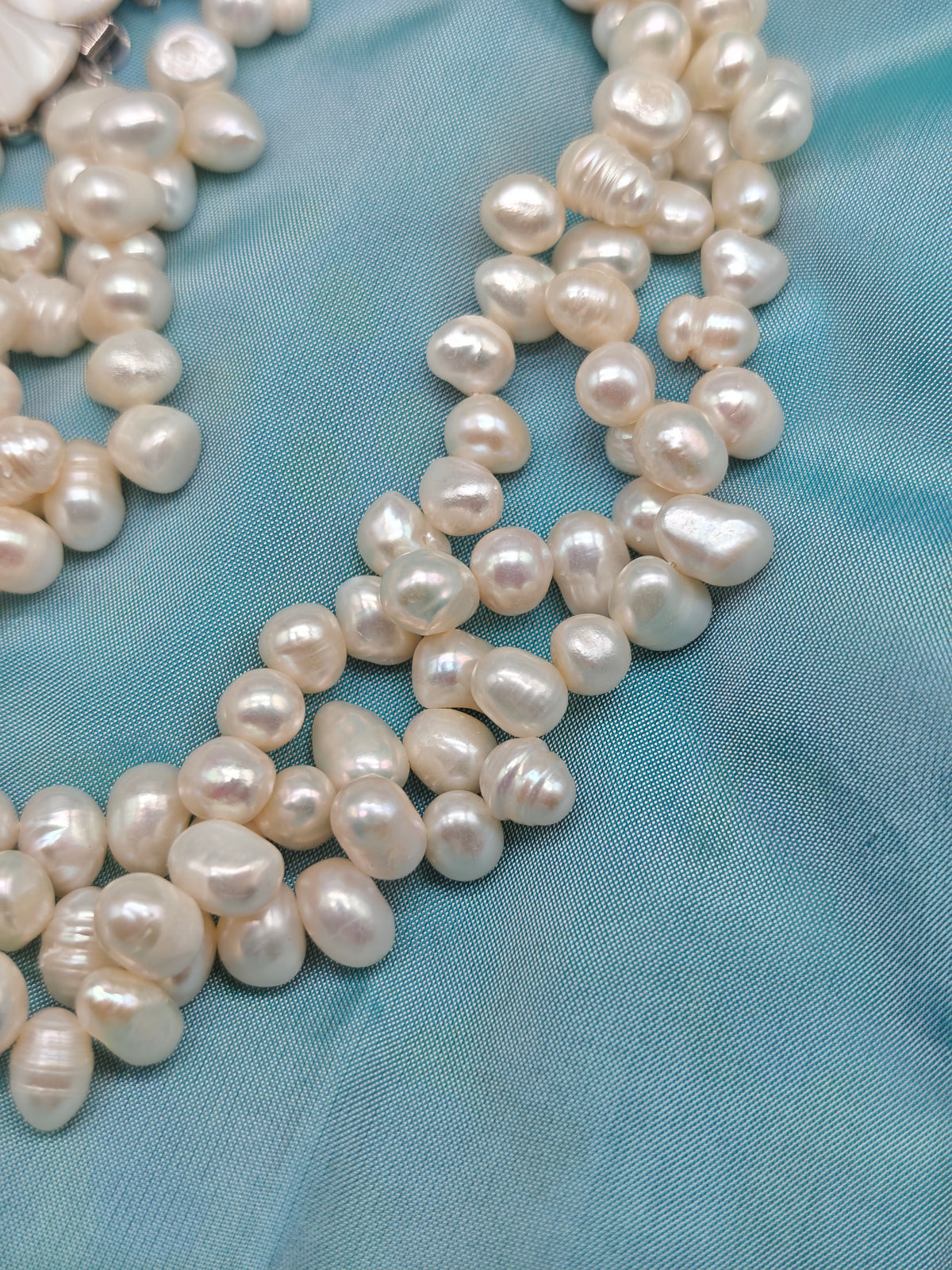 Parure vintage perle coltivate acqua dolce collana e bracciale fiore madreperla acciaio
