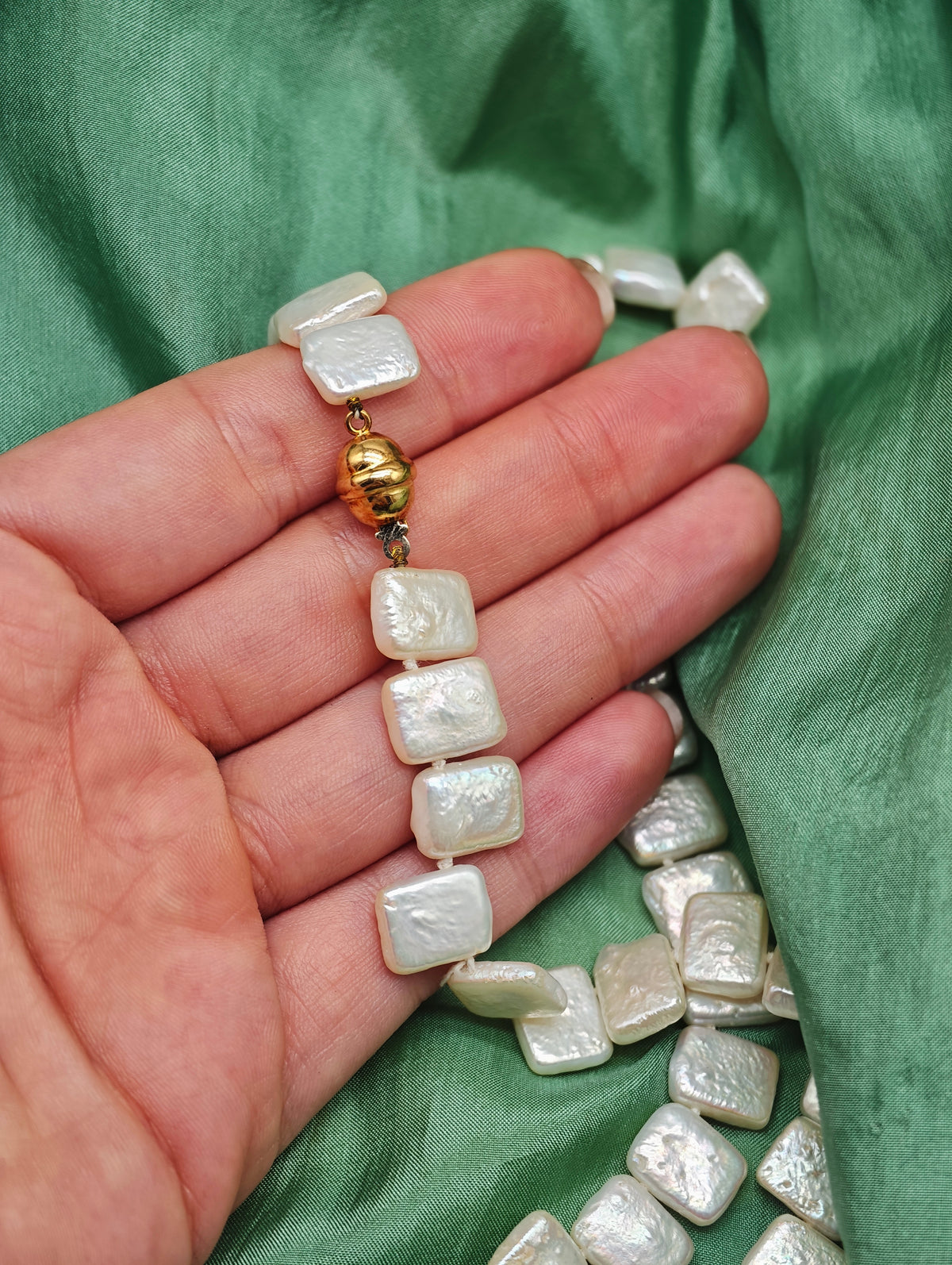 Collana perle coltivate acqua dolce piatte oro giallo 18 KT
